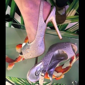 Candie’s 6 1/2 silver rhinestone sling back heels